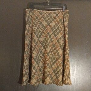 Vintage Plaid A-Line Skirt in Beige and Green By Rena Rowan.